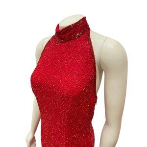 Oleg Cassini Black Tie Red Sequin Open Back Gown Silk Sz 8